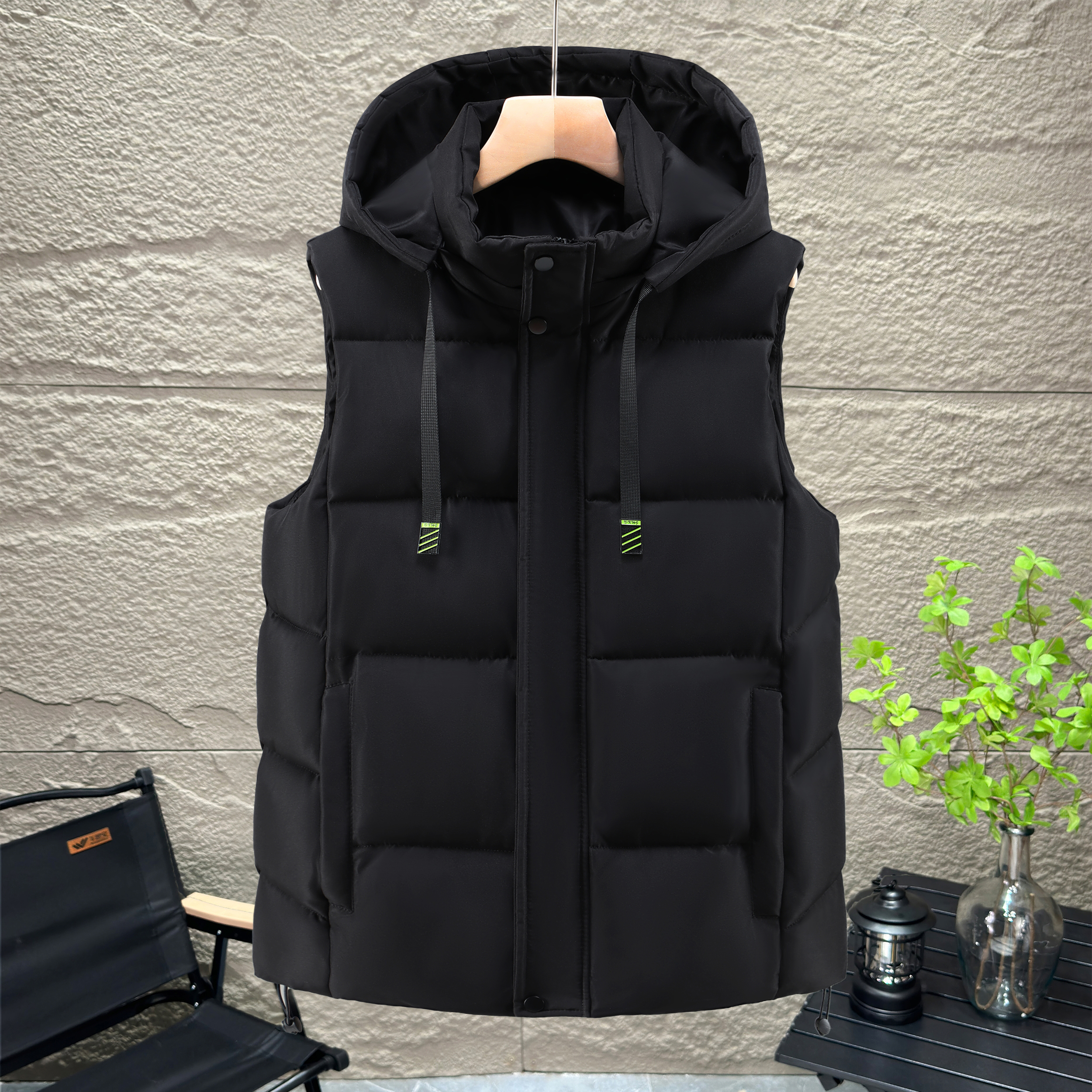 加厚棉马甲男可拆卸帽