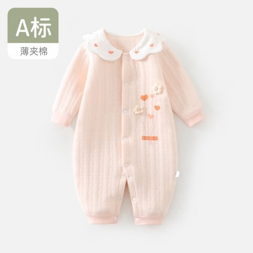 婴儿秋装连体衣外出服新生儿夹棉衣服春秋外穿女宝宝纯棉哈衣秋冬