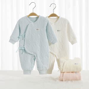初生婴儿连体衣秋冬薄棉哈衣宝宝夹棉和尚服装新生儿衣服秋装加棉