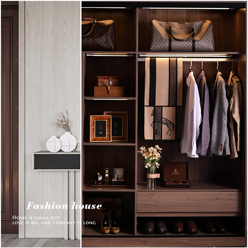 样板房咖色系衣帽间衣柜卧室装饰品摆件软装陈列衣服鞋子衬衫包包