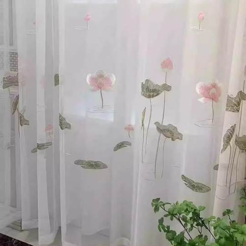 新款荷花池新中式刺绣窗纱