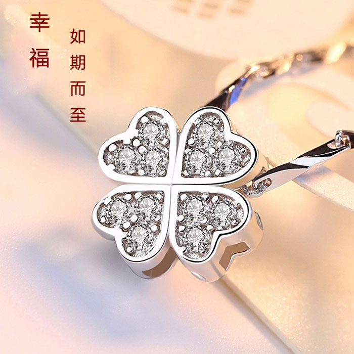 S999纯银项链女锁骨链四叶草足银饰品吊坠日韩简约生日礼物送女友