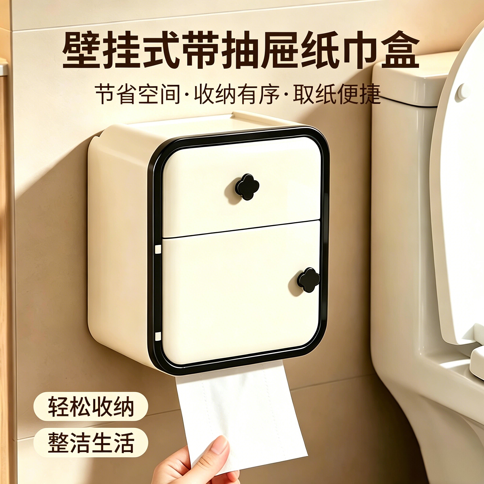 卫生间厕所纸巾盒洗手间防水壁挂式抽纸卷纸筒置物架免打孔厕纸盒