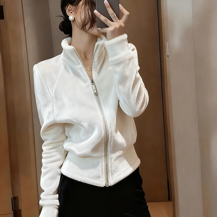 白色丝绒外套女秋季2025小个子独特漂亮高级感超好看气质掐腰上衣