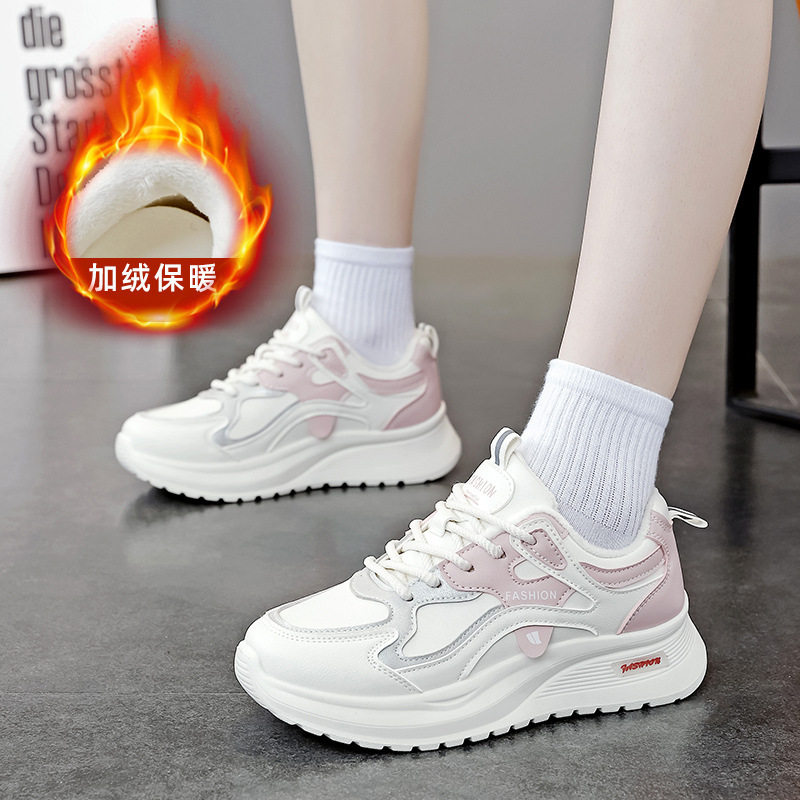 加绒运动鞋女2025新款冬季学生薄绒百搭二棉鞋轻便软底跑步鞋女