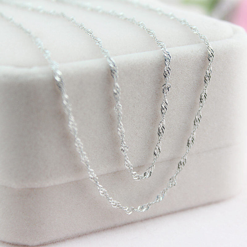 pt950铂金项链女18K白金水波链配吊坠锁骨链轻奢小众学生单链素链