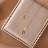 K金素链 可调节穿珠万能链镀金链o字链AU750细款 18k金项链女款 针式