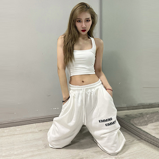 子 ins潮嘻哈阔腿街舞jazz爵士裤 辣妹运动裤 女夏宽松束脚春秋薄款
