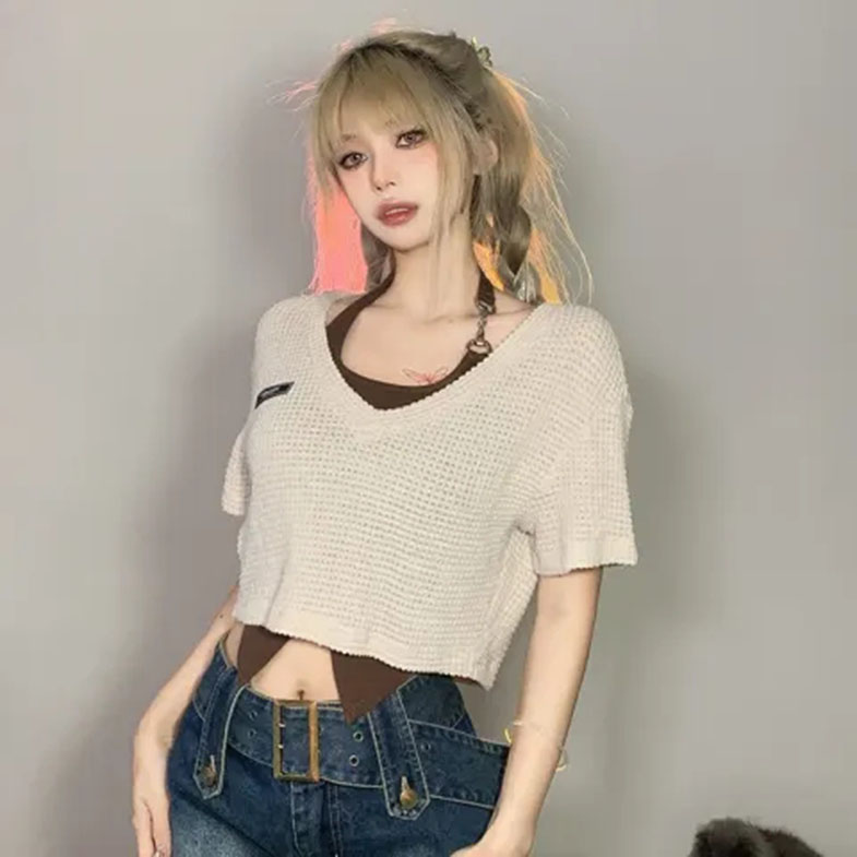 短款背心罩衫叠穿两件套女时尚