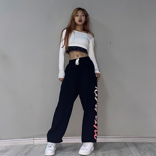 子 卫裤 跳舞爵士舞jazz显瘦高腰休闲街舞裤 女运动宽松束脚春秋薄款