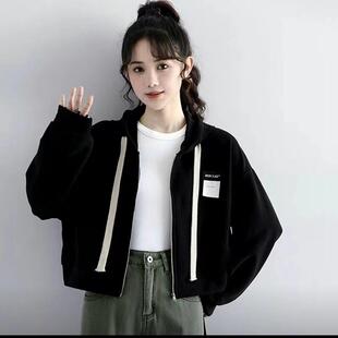 爵士跳舞jazz长袖上衣女团风练习室打歌服甜辣妹短款卫衣拉链外套