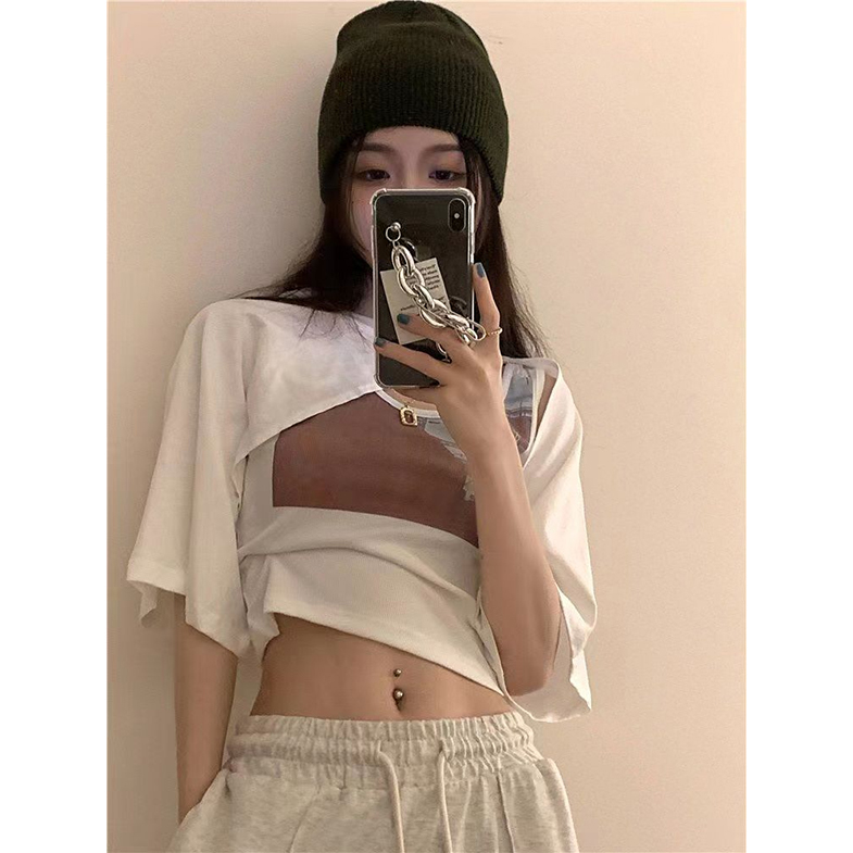 短款背心罩衫叠穿两件套女