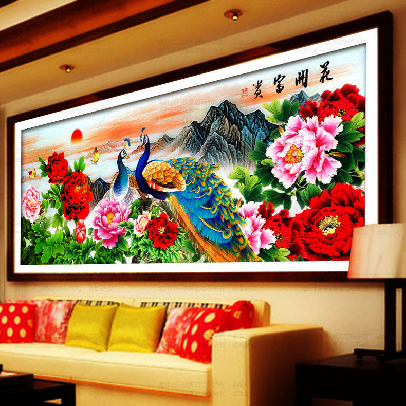 花开富贵孔雀图十字绣2025新款线绣客厅牡丹花大幅大气自己绣手工