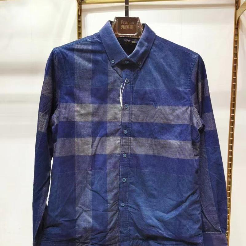 一线品牌男士夹棉加厚款 卡尔丹款大格蓝色格子衬衫外套
