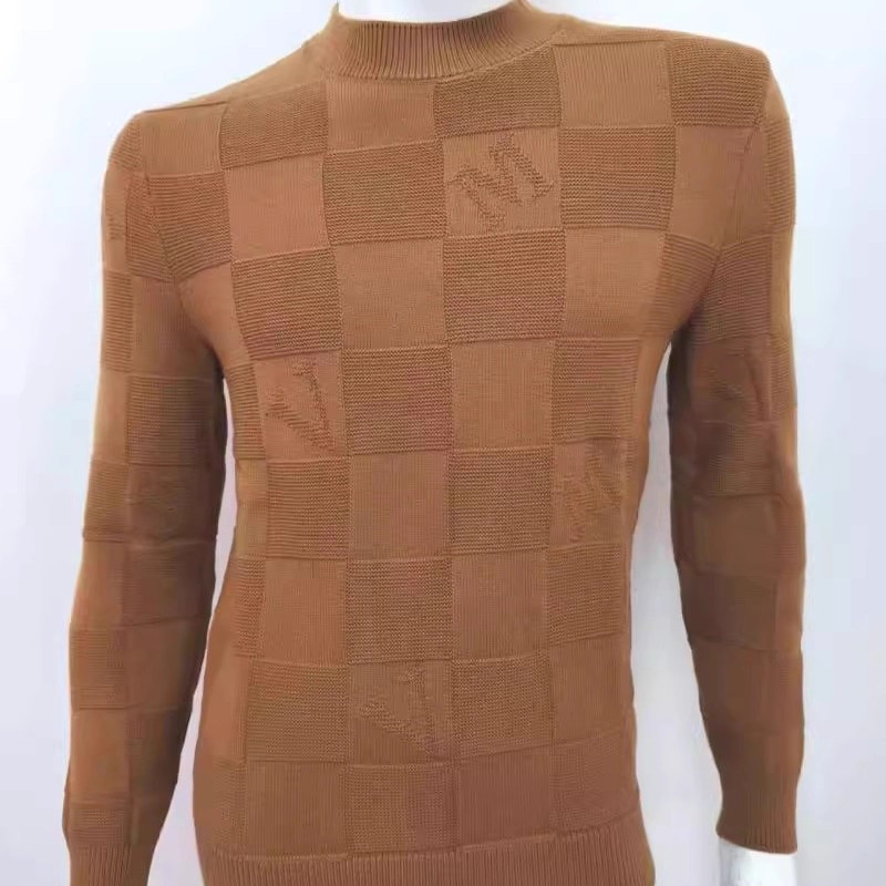 杰家冬厚款男士轻奢提花圆领套头绵羊毛衫卡尔丹款休闲款卡其色