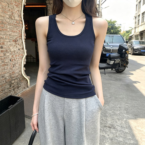 工字u领吊带背心女夏季无袖上衣