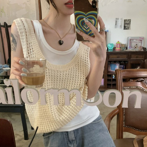 白色镂空吊带背心女坎肩两件套