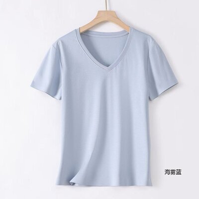 2026新款夏短袖T恤女桑蚕丝薄款V领半袖打底衫上衣