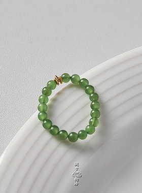 天然高品质碧玉18k黄金小米珠戒指简约送人富贵