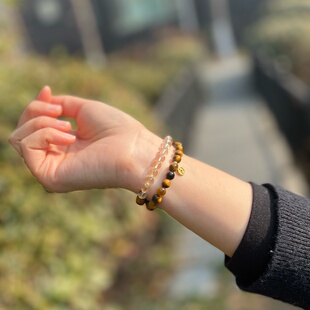 暴富小财主|天然虎眼石黄水晶手串双圈手链礼物女款财富