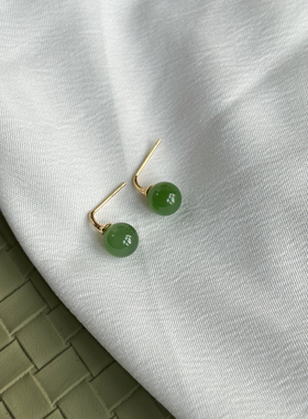 生机盎然｜天然和田碧玉耳钉绿色玉石纯银耳饰女款新中式高级感