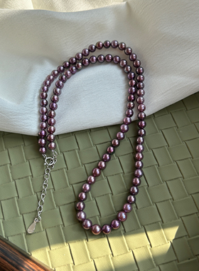 天然高品质淡水紫色珍珠项链极光正圆气质颈链带证书