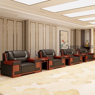 现代酒店大堂办公室会议贵宾接待沙发单人皮艺商务洽谈会客厅茶几
