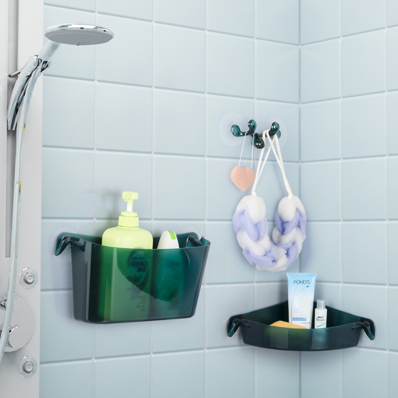 纳川无痕吸盘置物架 卫浴免钉钻沥水收纳盒 三角墙面壁挂式置物盒