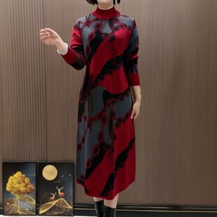秋冬季洋气女士潮流中长款针织连衣裙时尚显瘦休闲毛衣大版衫