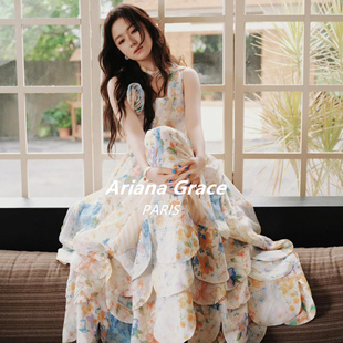 Ariana Grace李兰迪同款法式浪漫无袖碎花连衣裙夏仙女长裙度假风