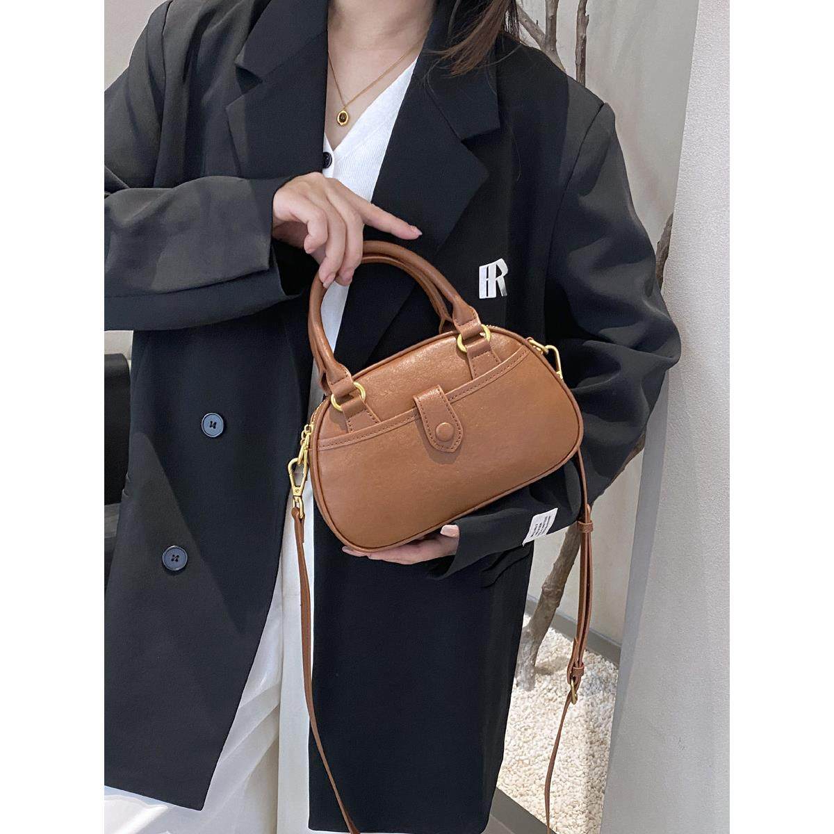 2025新款头层植鞣牛皮手提包复古保龄球包轻便贝壳包软皮斜跨小包,箱包皮具/热销女包/男包,小方包,淘宝优惠券,粉丝福利购,淘宝优惠卷