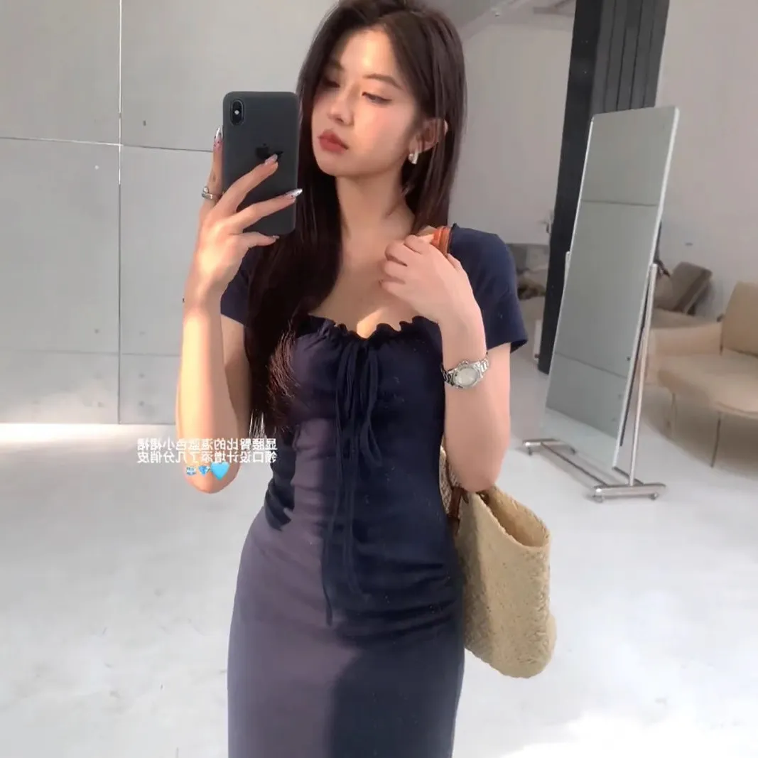 2025夏季小个子辣妹修身收腰显瘦连衣裙纯欲小妈风包臀鱼尾长裙女