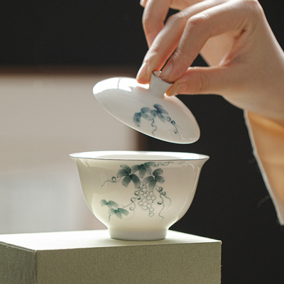 夏禾茶具釉下彩纯手绘葫芦单盖碗家用120ml小号青花瓷盖碗礼盒装