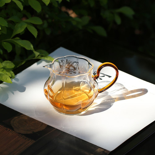 夏禾茶具瓜棱公道杯透明耐热高硼硅玻璃带把公杯功夫茶分茶器茶海