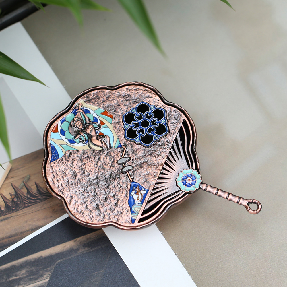 夏禾茶具合金景泰蓝香炉珐琅彩点蓝手工扇子单香薰炉国风中式茶室