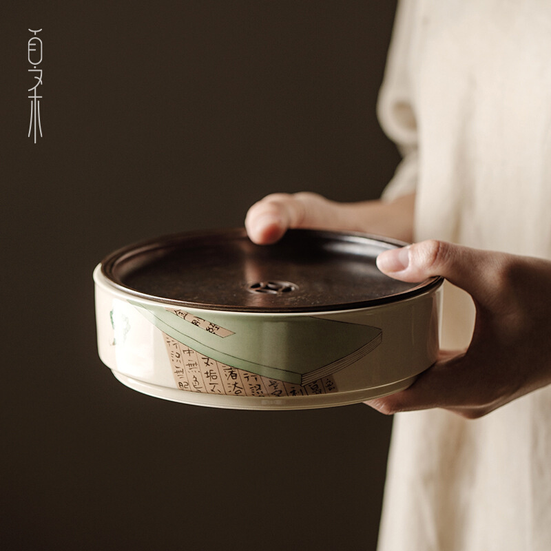 草木灰釉带铜盖圆满壶承功夫茶具茶盘干泡茶席干泡盘双层蓄水