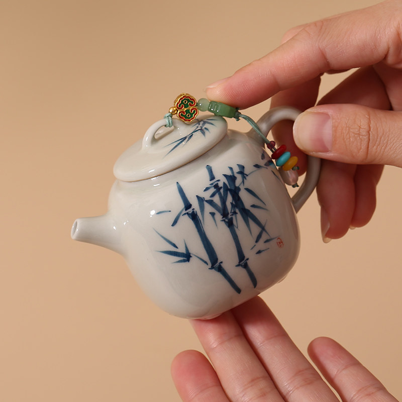 景德镇釉下彩手绘泡茶壶一人饮单壶手工小品壶小号单人茶壶100ml图片