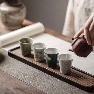 束刻个人专用茶杯越窑青瓷仿古品茗杯闻香杯功夫茶具国风单主人杯