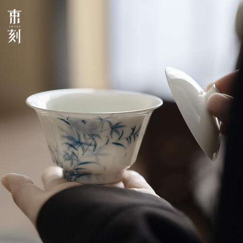夏禾茶具釉下彩青花手绘秋葵盖碗景德镇陶瓷家用功夫茶泡茶碗玉瓷