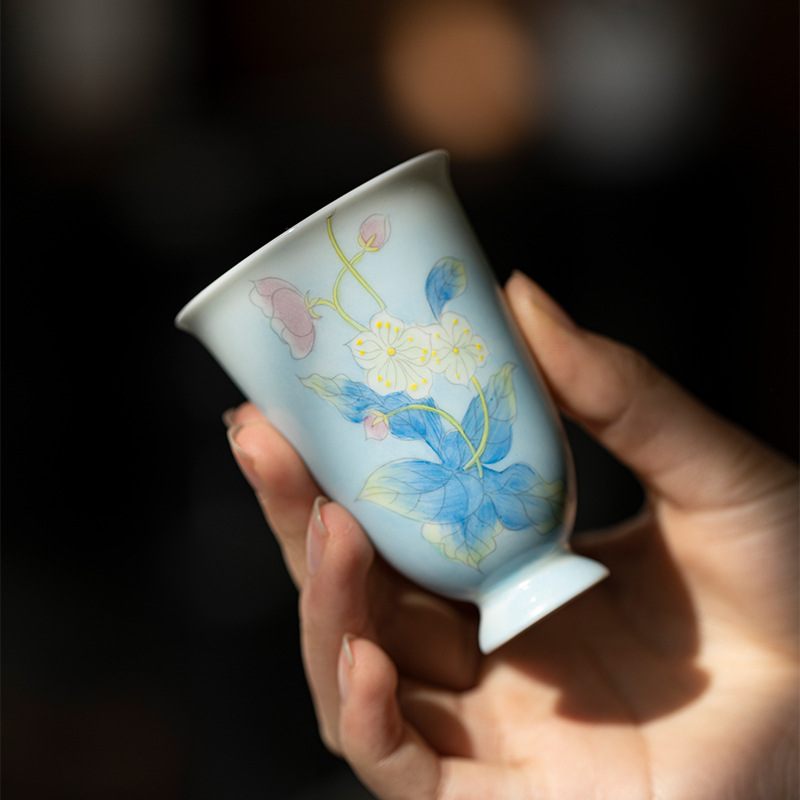 弥言小清新釉上手绘白瓷闻香茶杯