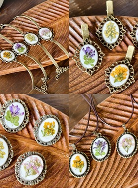 森林系手工复古森女小清新小野花真花永生花项链发夹胸针手链戒指