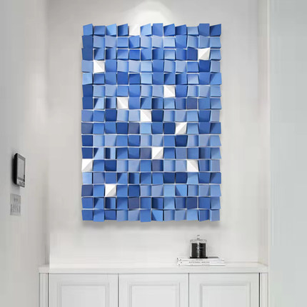创意设计师样板间墙面装饰画高级感玄关过道走廊立体木块竖版挂画