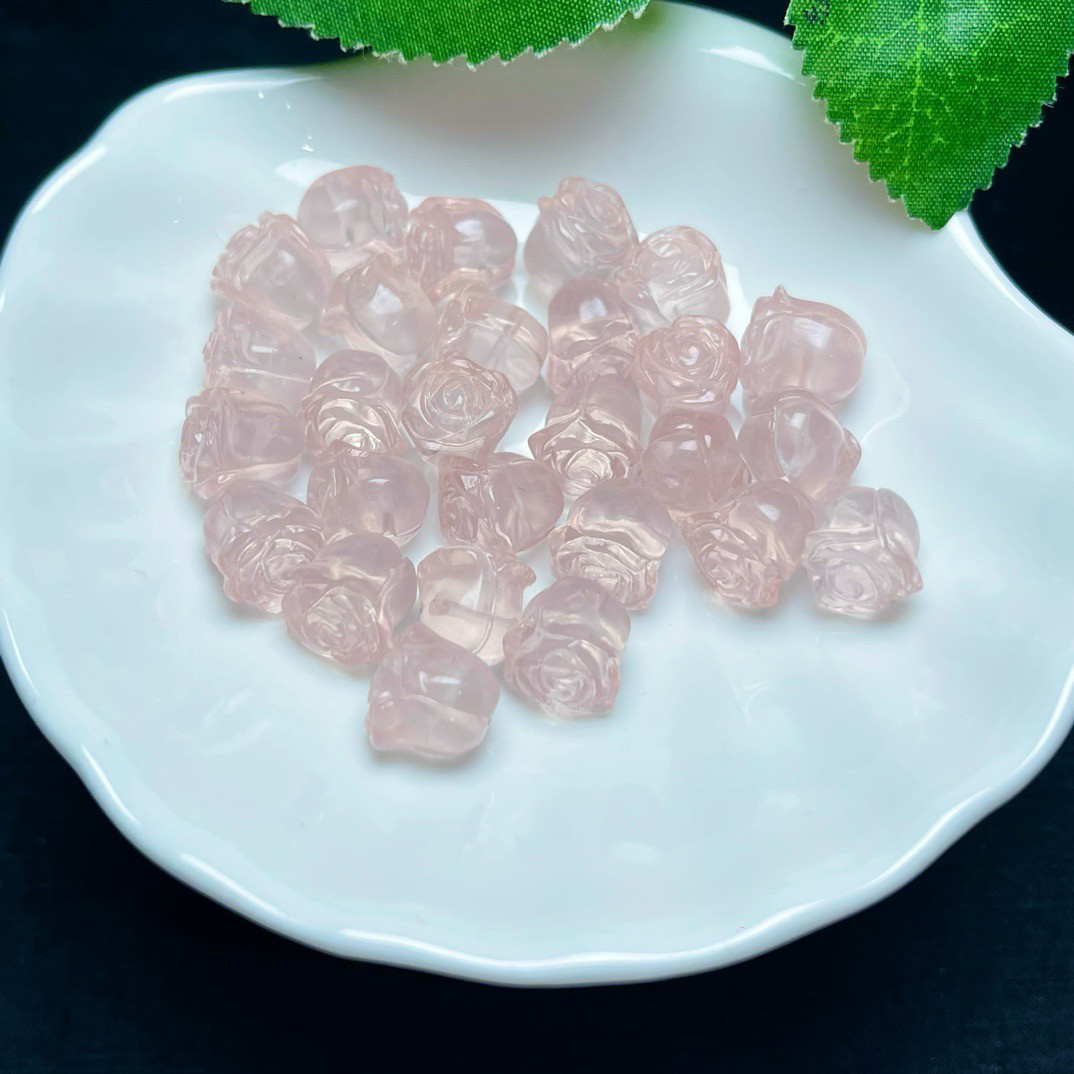 天然粉晶玫瑰花雕刻件手工DIY手链项链吊坠滴溜串链水晶配件饰品