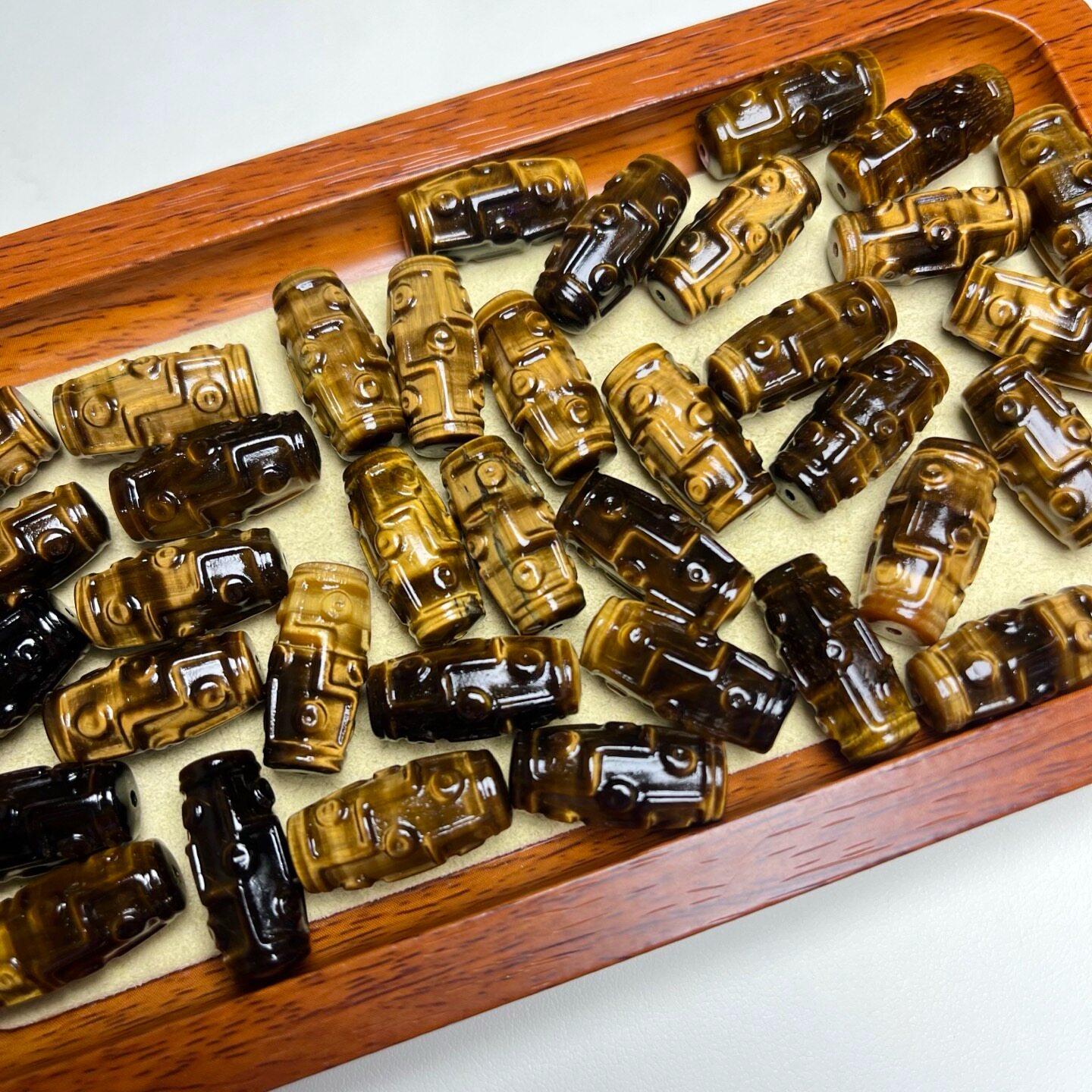 天然黄虎眼石九眼天珠雕刻件手工DIY手链项链串链耳坠配饰品配件