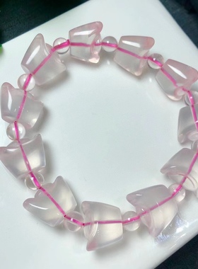 天然粉晶雕刻元宝手链男女情侣款简约时尚民族风水晶手串饰品