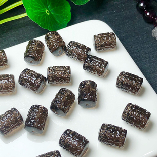 天然冰种黑曜石回纹桶珠手工DIY项链手链吊坠挂件佛珠水晶配饰