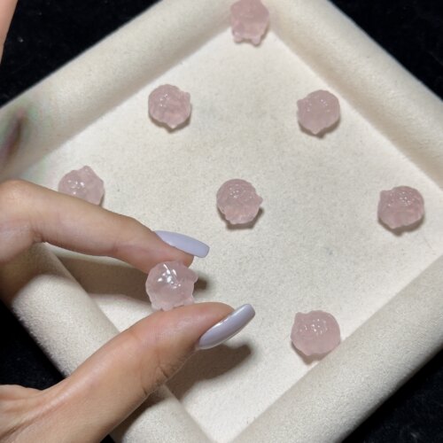 天然粉水晶小绵羊雕刻件手工DIY手链手串项链滴溜挂件水晶配件