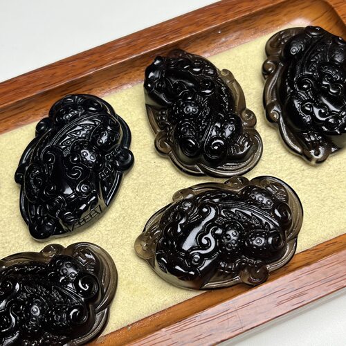 天然冰种黑曜石貔一夜暴富手工DIY项链滴溜挂件水晶配件饰品