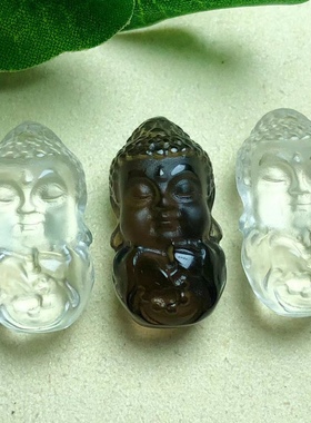 天然白水晶茶晶雕刻花生宝宝佛手工DIY手链项链吊坠车挂饰品配饰