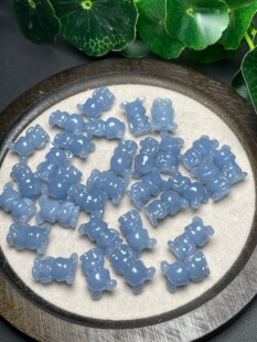 天然蓝天使石暴力熊雕刻件手工DIY手链项链吊坠串链水晶配件饰品